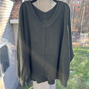 Aerie Dark Green V-Neck Sweater